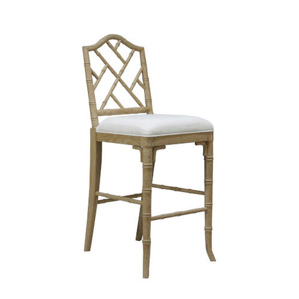 Annette Cerused Oak White Linen Chippendale Style Bamboo Counter Stool, image 1